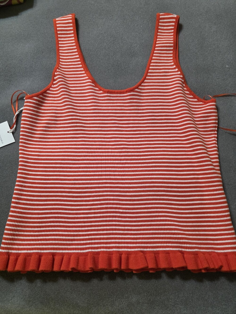 Free Assembly orange and White Striped Ruffle-Hem Tank